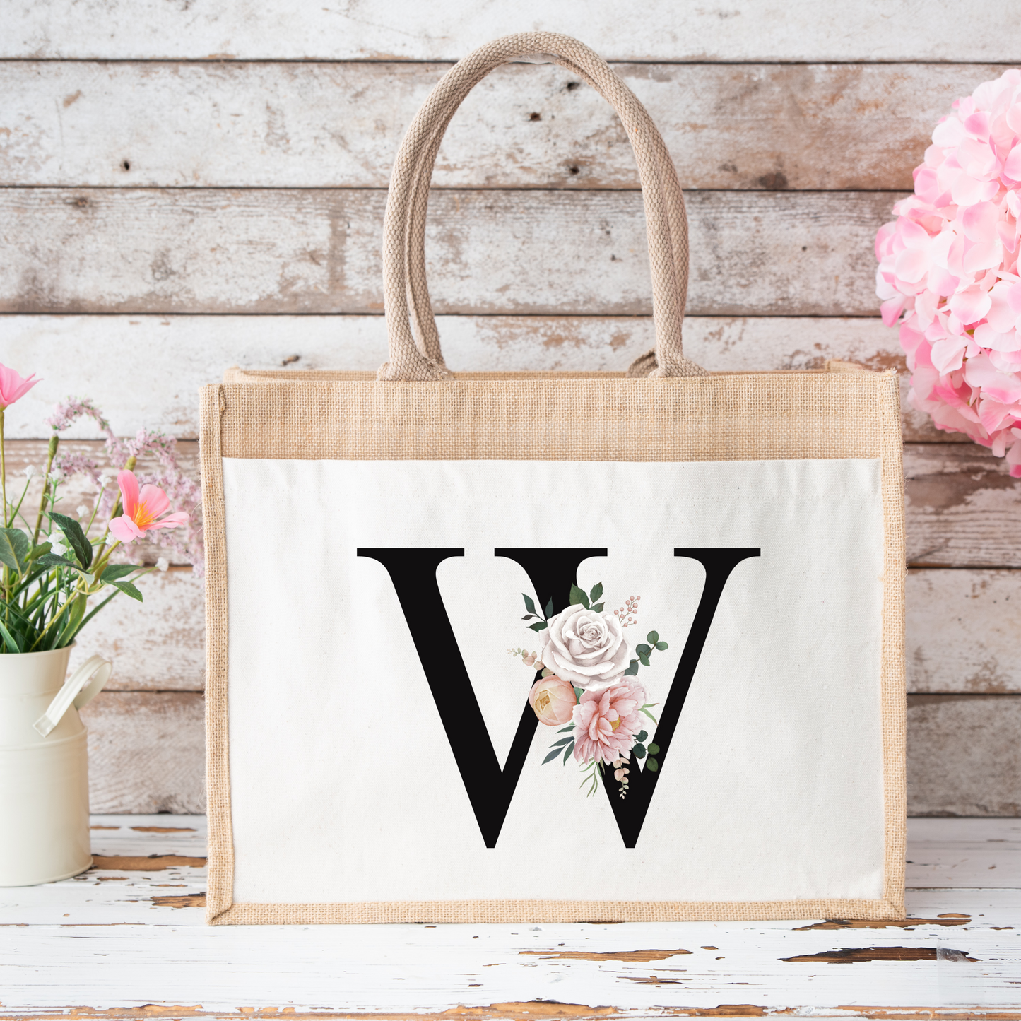 ✨Personalised Initial Jute Bag – Floral Monogram Design 👜🌸