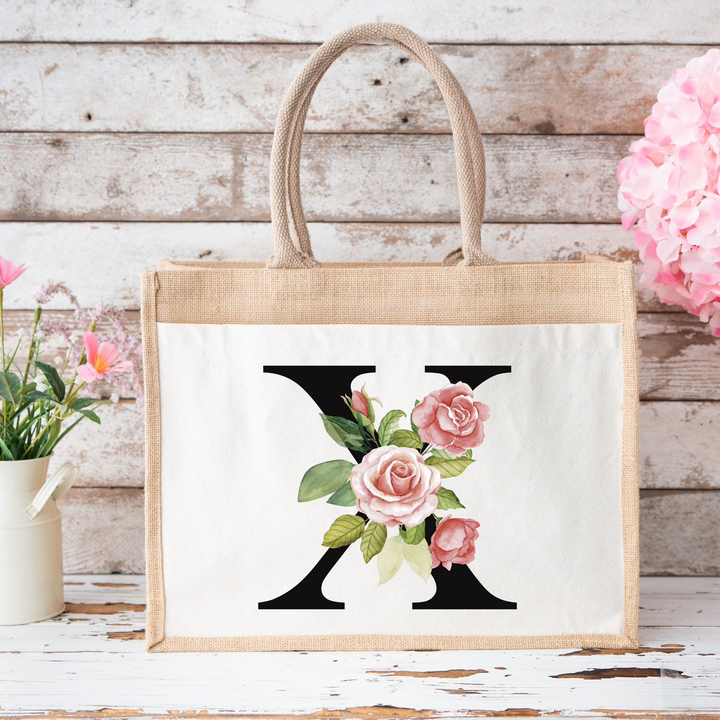 ✨Personalised Initial Jute Bag – Floral Monogram Design 👜🌸