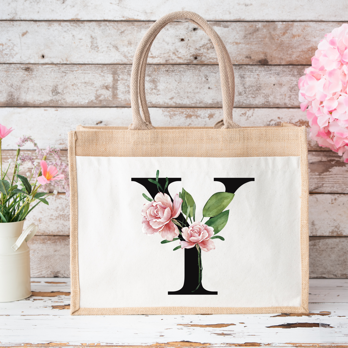 ✨Personalised Initial Jute Bag – Floral Monogram Design 👜🌸