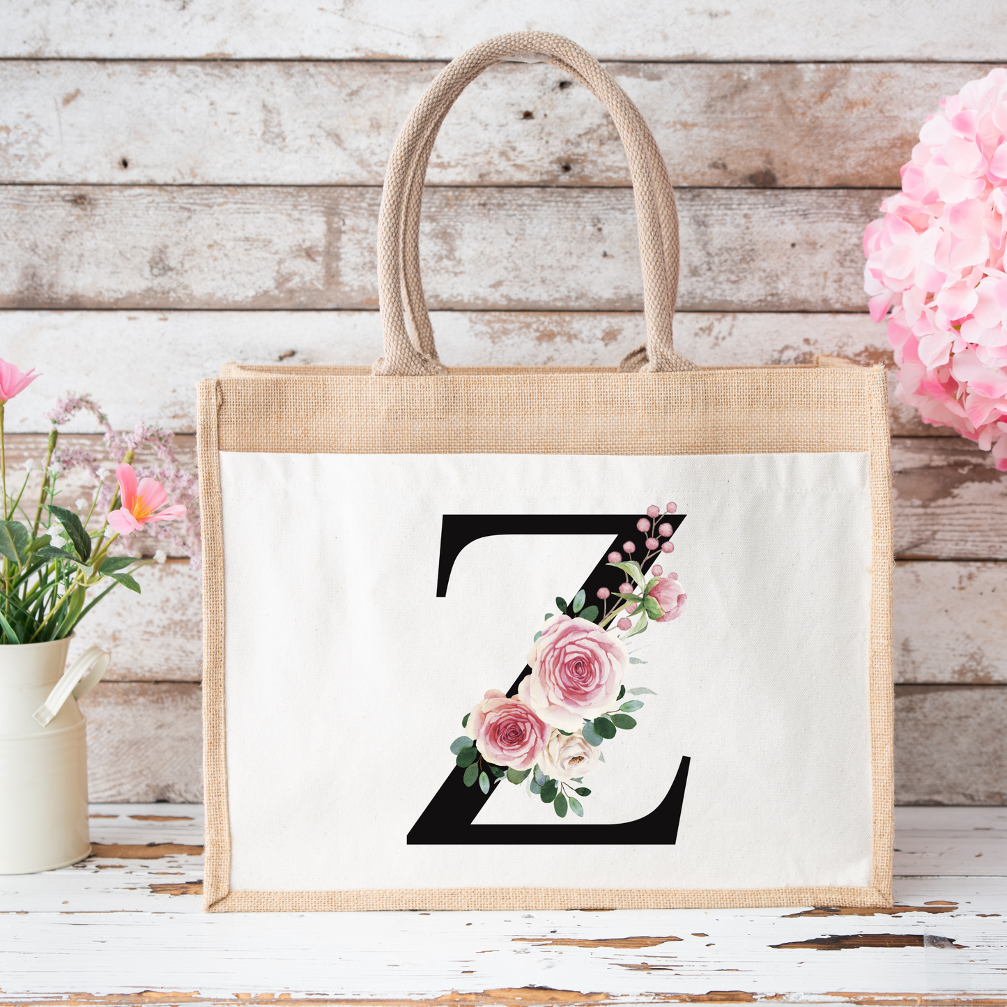 ✨Personalised Initial Jute Bag – Floral Monogram Design 👜🌸