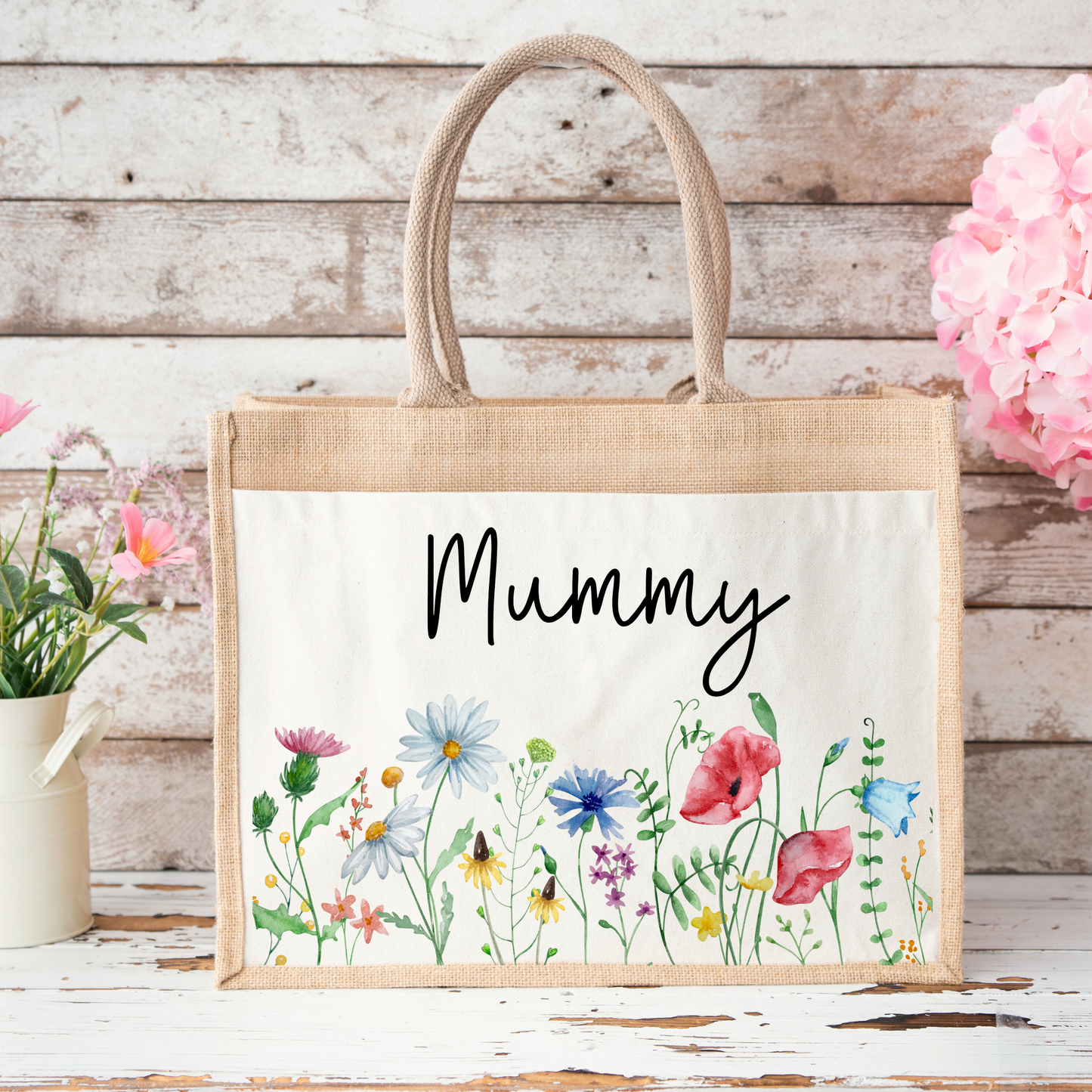 🌷Personalised Wildflower Jute Tote Bag – Mum, Nanny, Gigi & More👜🌸