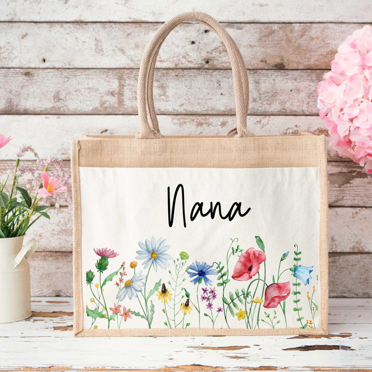 🌷Personalised Wildflower Jute Tote Bag – Mum, Nanny, Gigi & More👜🌸