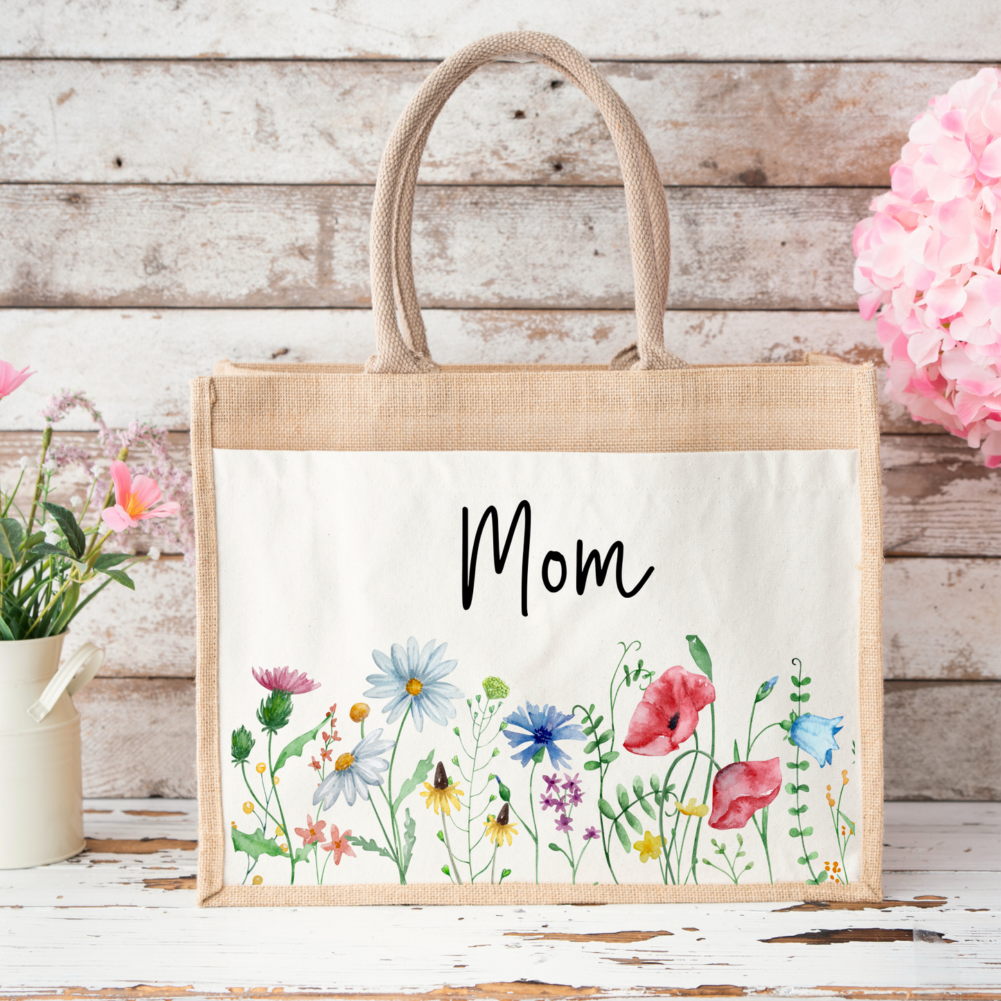 🌷Personalised Wildflower Jute Tote Bag – Mum, Nanny, Gigi & More👜🌸