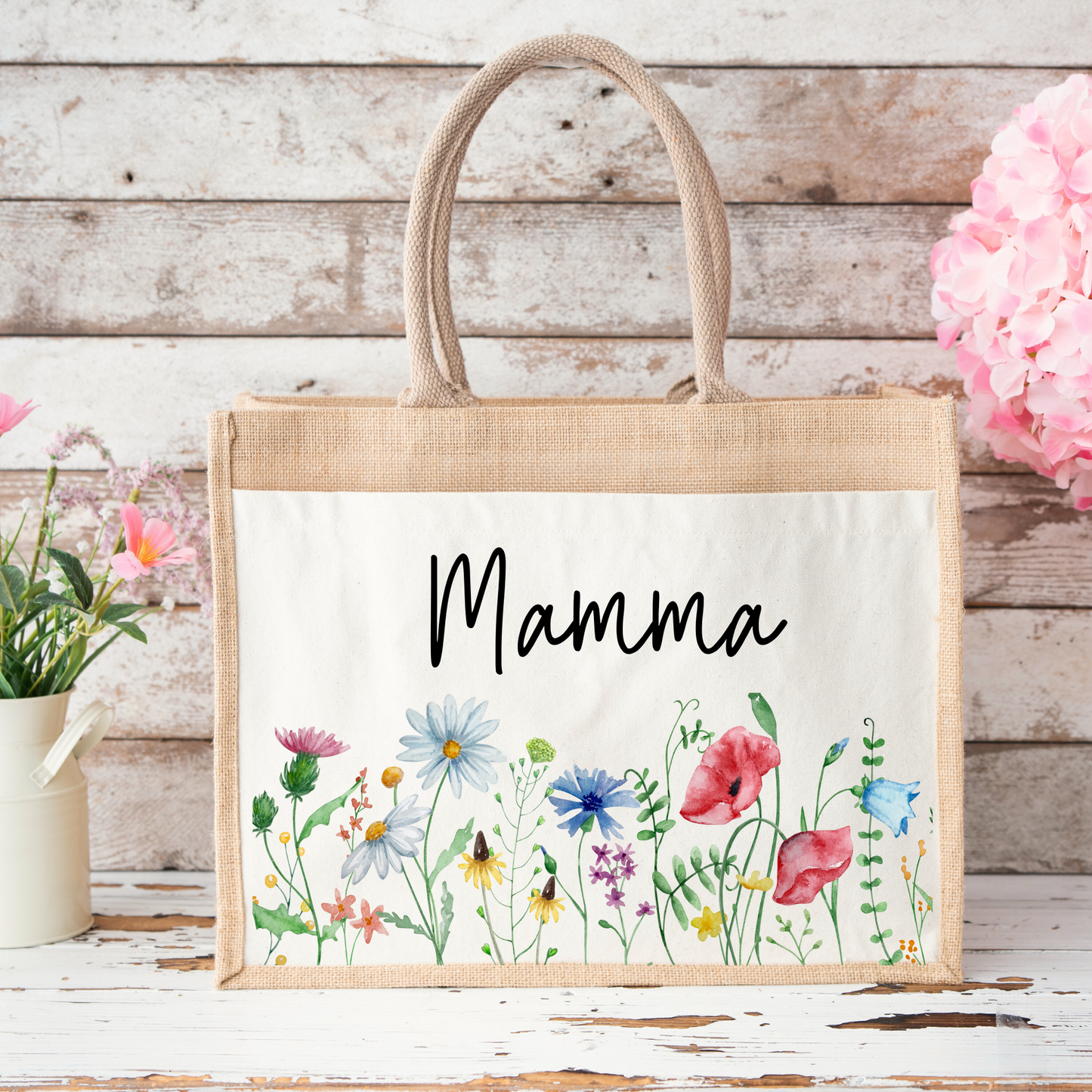 🌷Personalised Wildflower Jute Tote Bag – Mum, Nanny, Gigi & More👜🌸