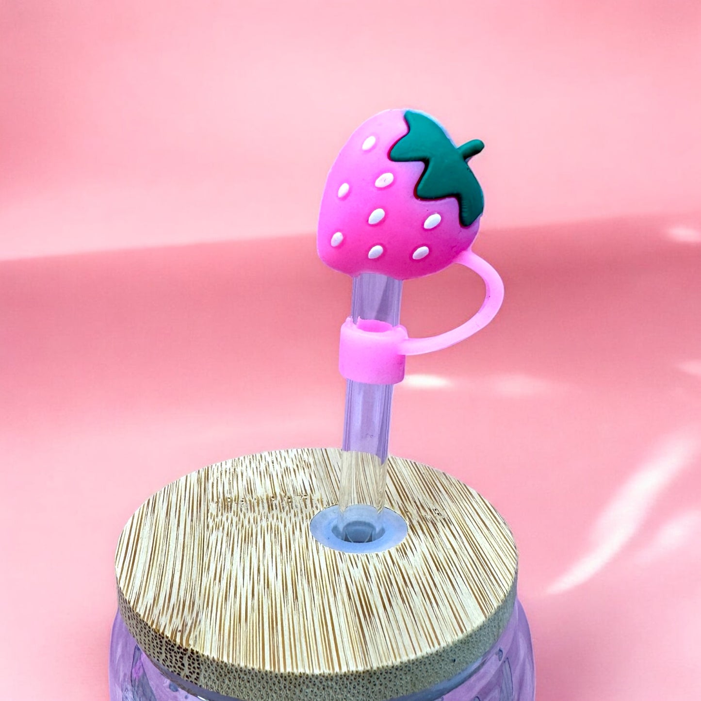 Pink Strawberry Silicone Straw Topper 🍓✨