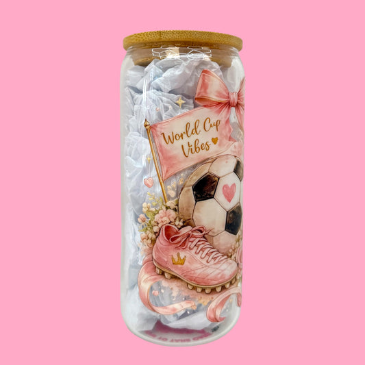 🎀 Pink World Cup Vibes 20oz Glass Cup ⚽🏆✨