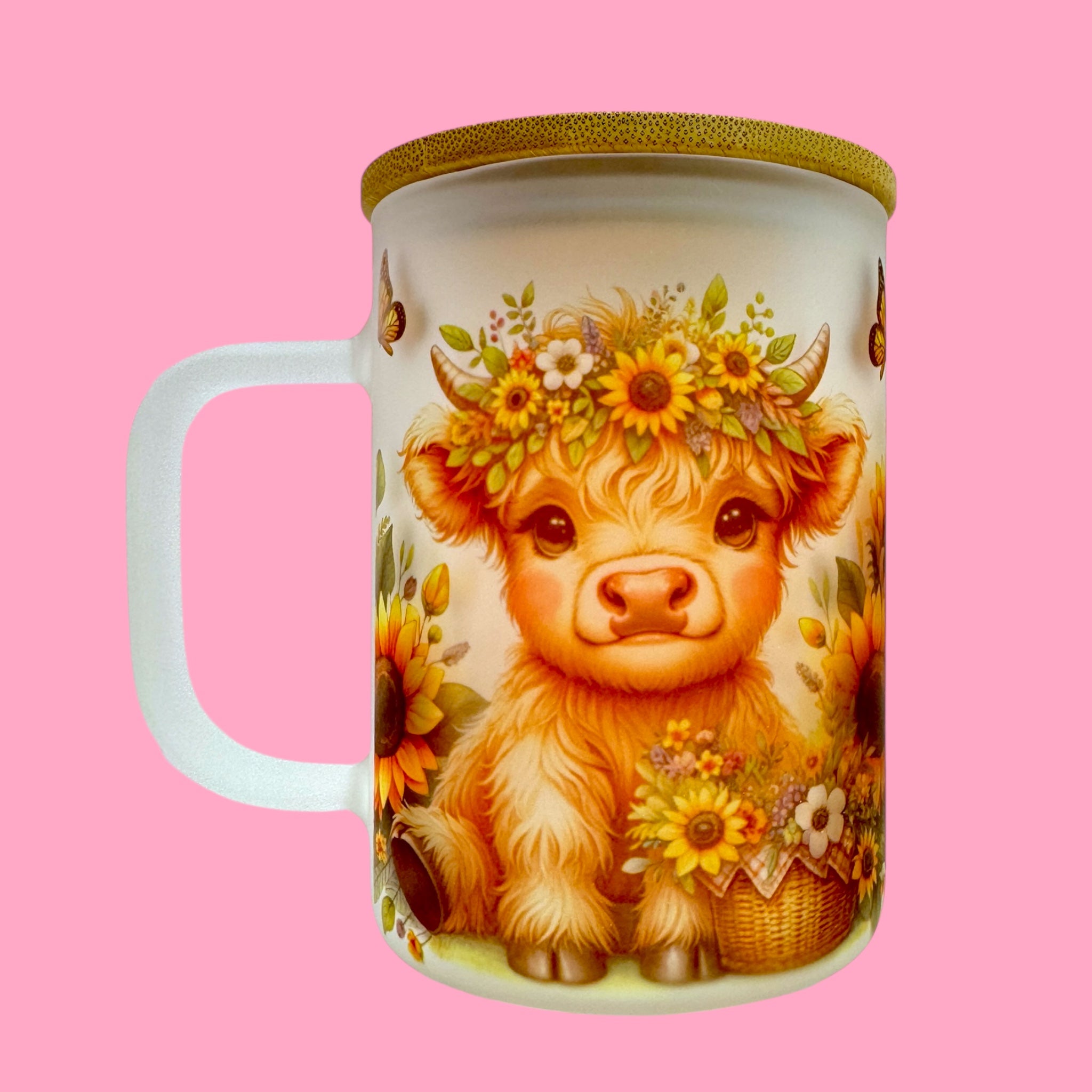 Sunflower Highland Cow 16oz Frosted Mug 🌻🐮✨