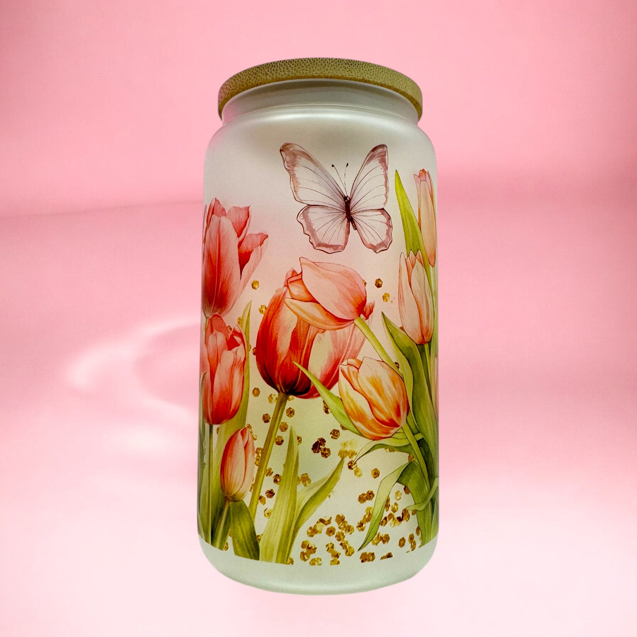 Spring Blooms Frosted Glass Cup - 16oz” ✨🌷🦋