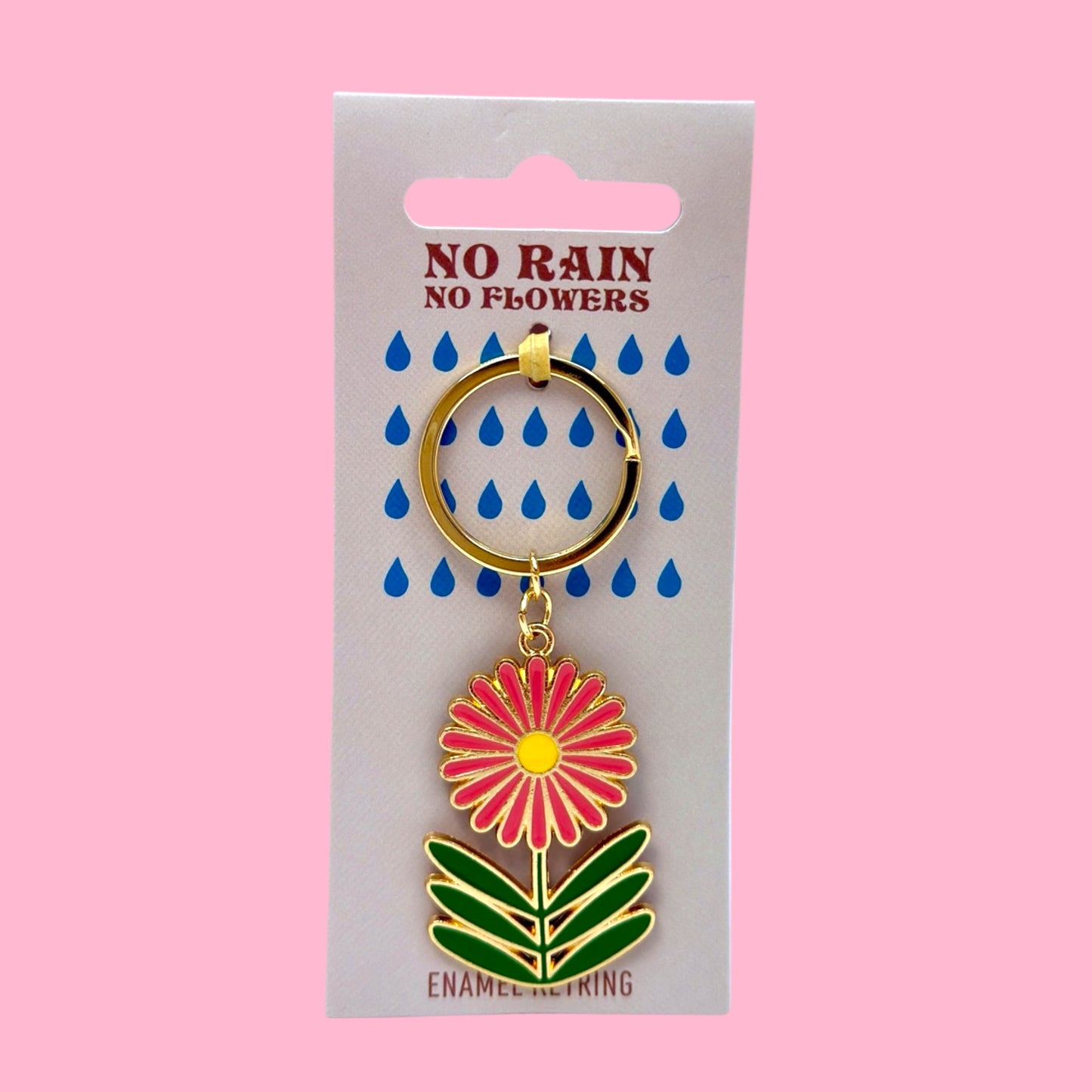 🌸 No Rain No Flowers Keyring – Enamel Flower Keychain ✨