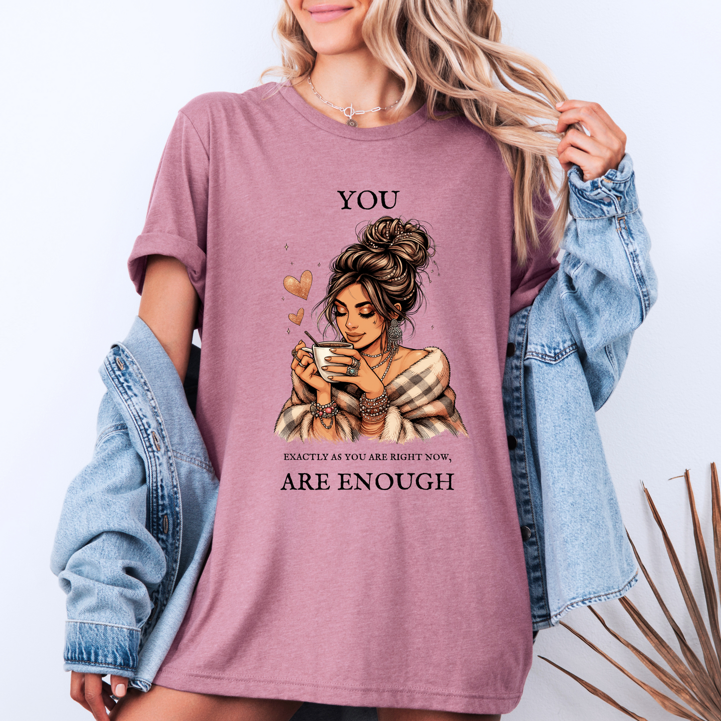 ✨☕ Cozy Self-Love Tee 💕🌸
“You Are Enough” 🌿💖
