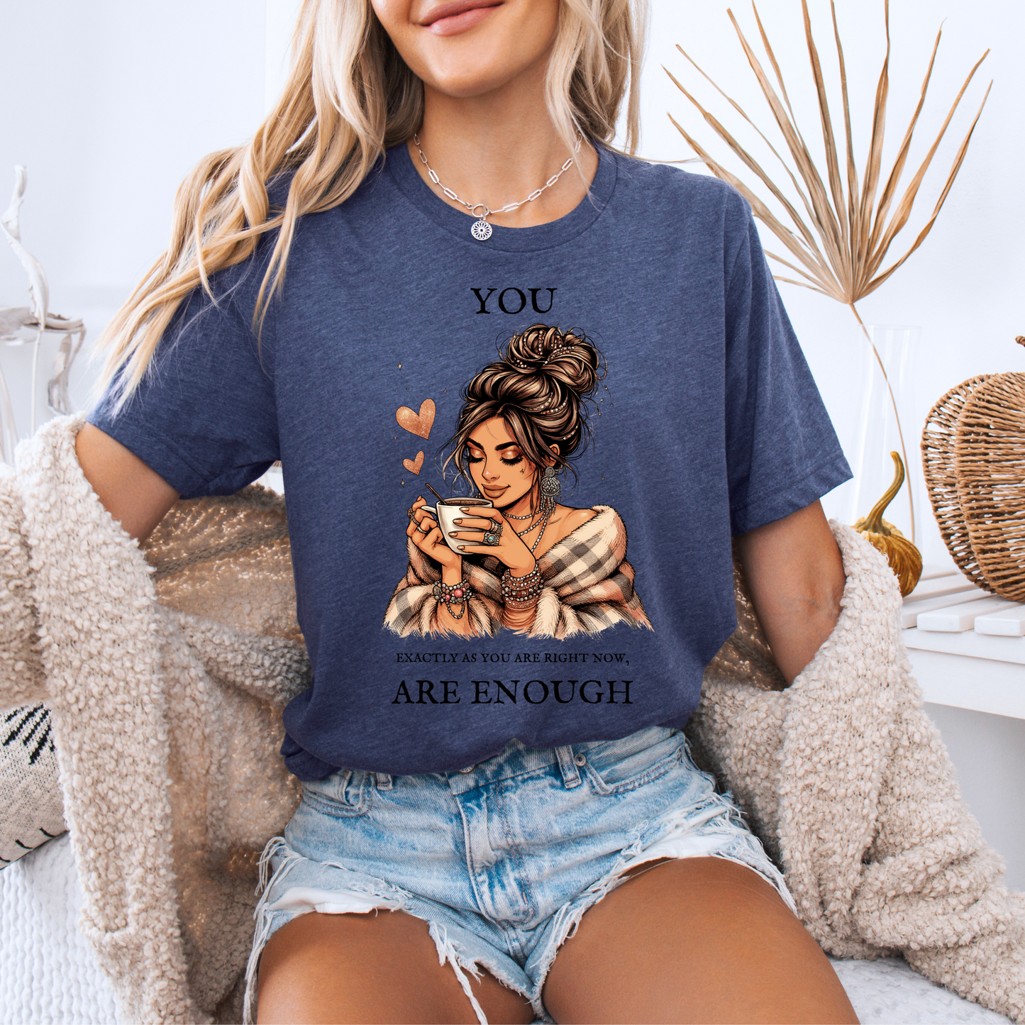 ✨☕ Cozy Self-Love Tee 💕🌸
“You Are Enough” 🌿💖