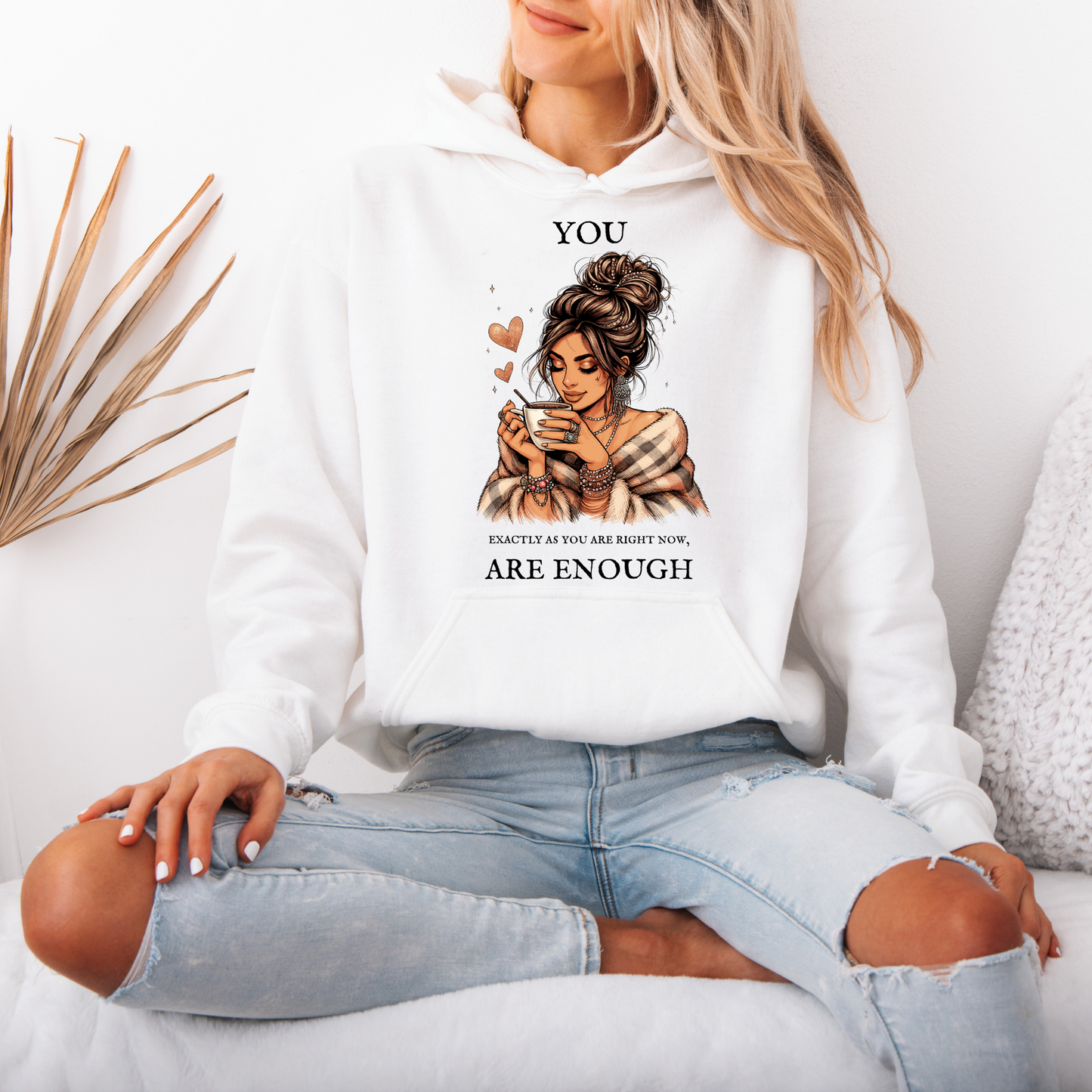 💖☕ Cozy Self-Love Hoodie 🌸✨
“You Are Enough” Pink Comfort Hoodie 🌿💕