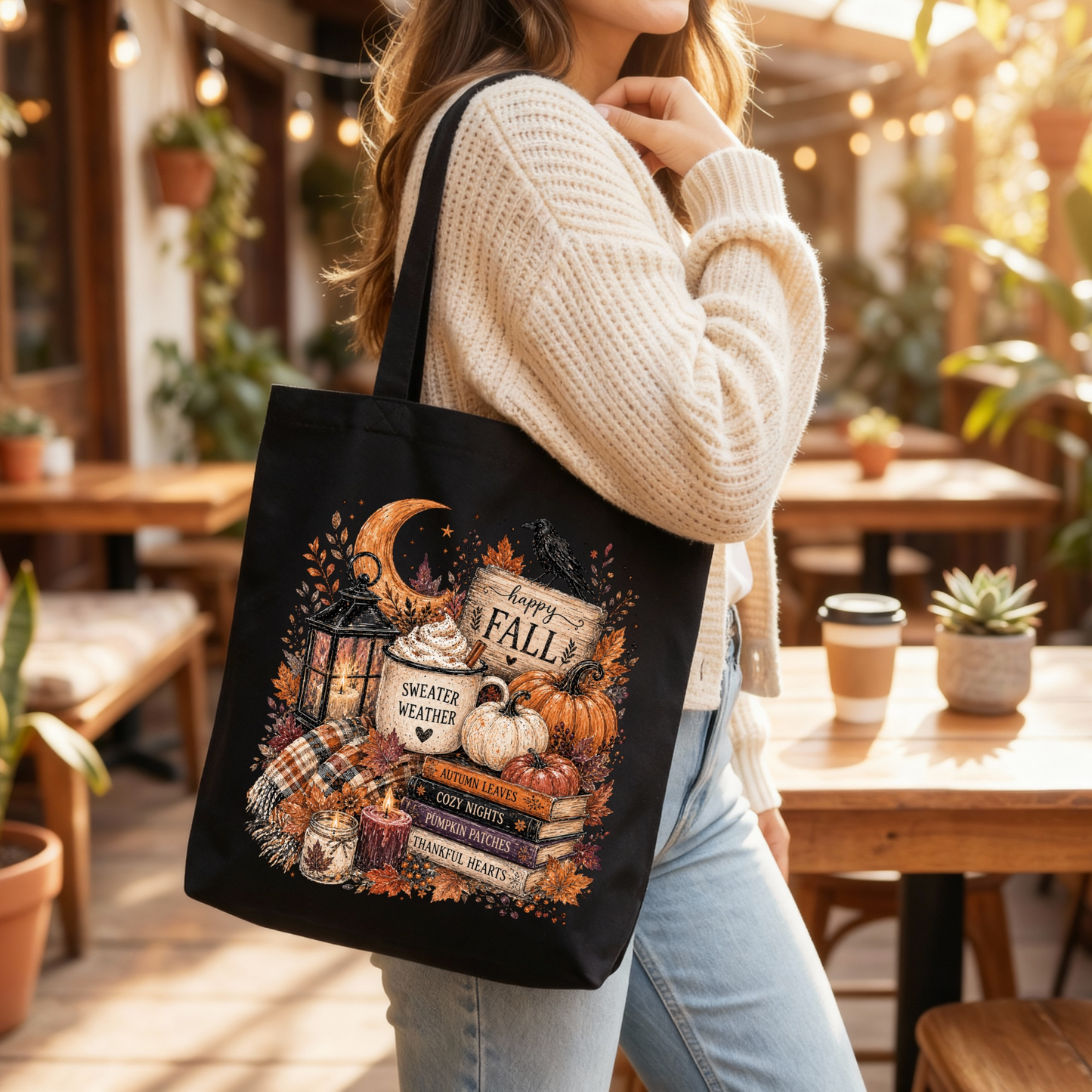 🍂🖤 Happy Fall Sweater Weather Black Tote Bag 🖤🍂