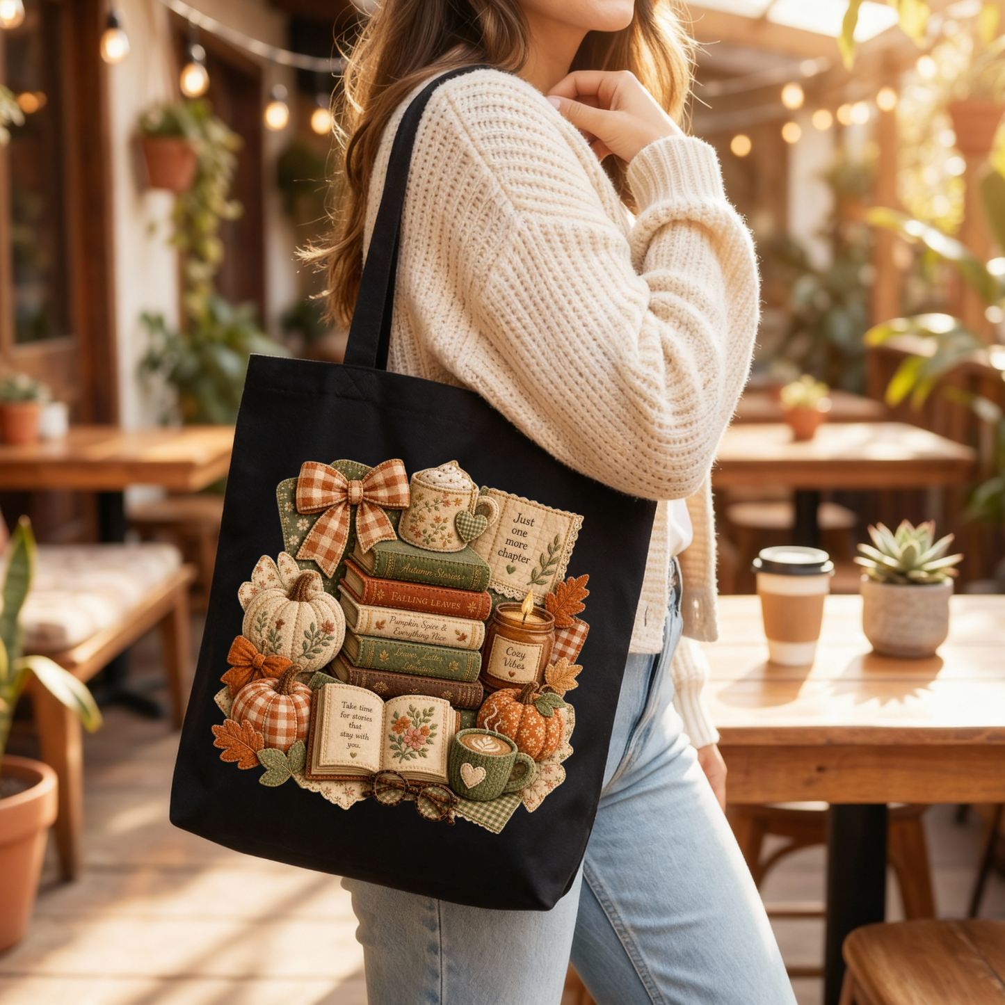 š¤š Autumn Stories & Cozy Chapters Black Tote Bag šš