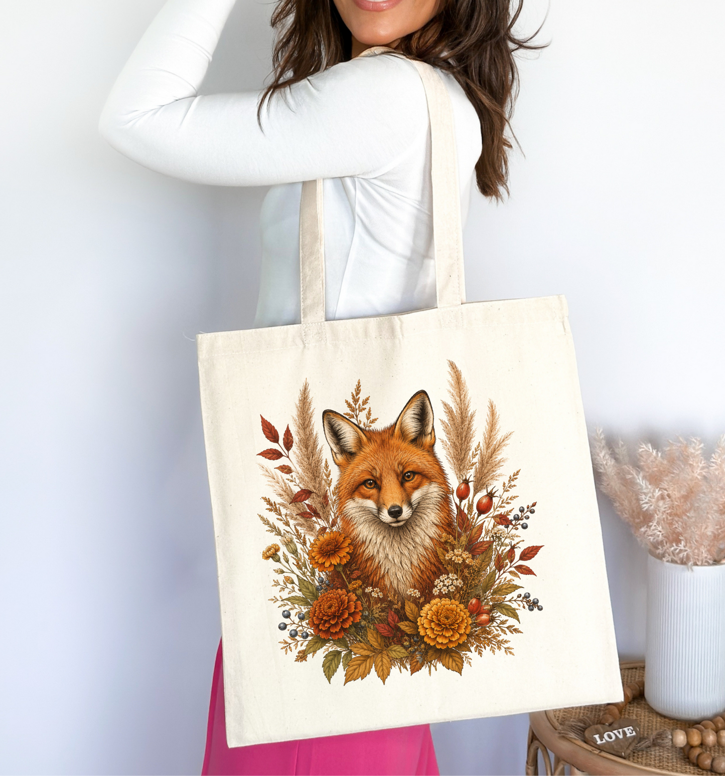 Autumn Fox and Wildflowers Tote Bag 🦊🍂
