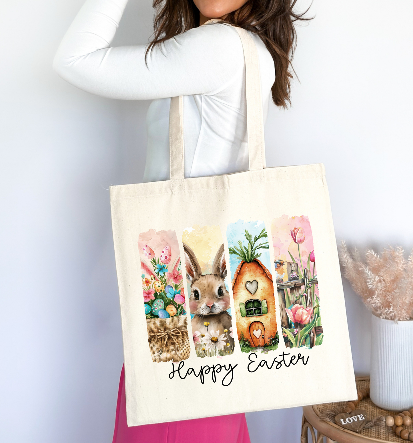 Happy Easter Bunny Canvas Tote 🐰🌸🥕✨