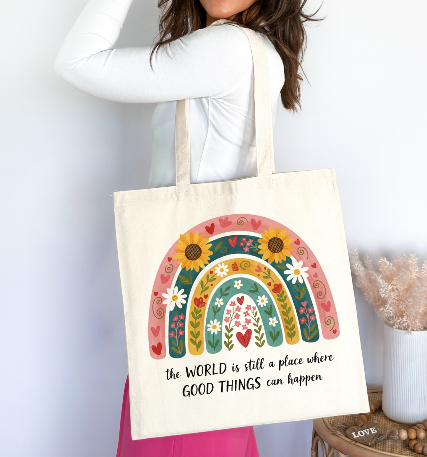 Floral Rainbow Tote Bag 🌈🌻💖