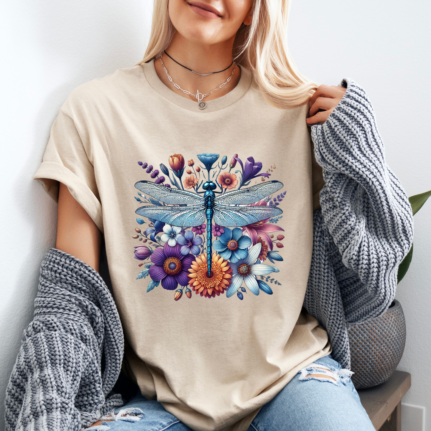 ✨Dragonfly Garden Magic🦋🌺✨ 
 T-shirt 100% Organic Cotton