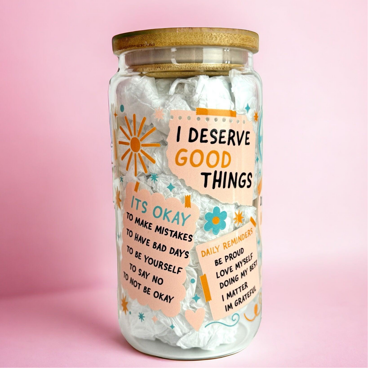 Positivity Words 16oz (455ml) Iced Coffee Glass Cup
