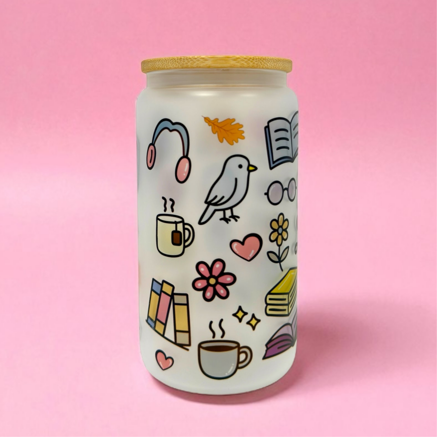 🧋✨ 16oz Frosted Glass Cup – Book Lover Edition 📚💖