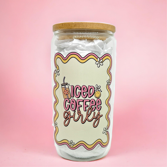 ‘Iced Coffee Girly’ 16oz (455ml) Iced Coffee Glass Cup