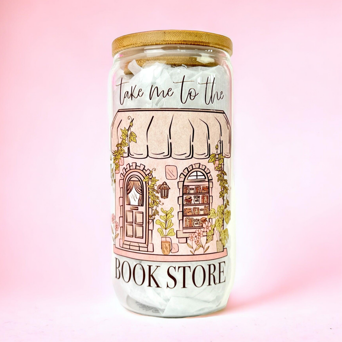 ‘Take Me to the Book Store’ 16oz (455ml) Iced Coffee Glass Cup