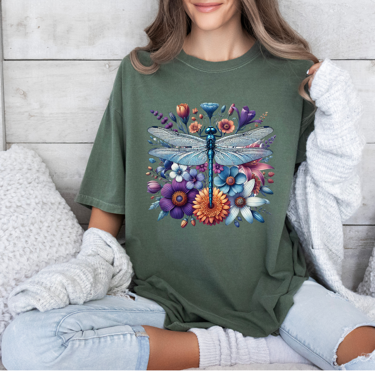✨Dragonfly Garden Magic🦋🌺✨ 
 T-shirt 100% Organic Cotton