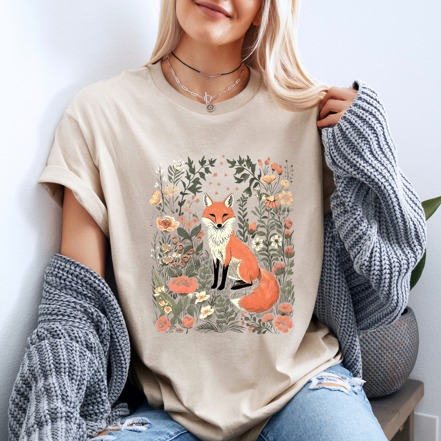 🦊🌸 Woodland Fox Tee🧣100% Organic cotton