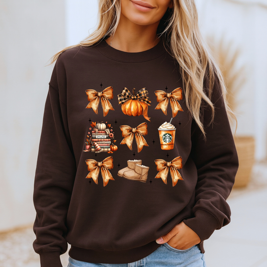 🎀🍂 Cozy Fall Bows Sweatshirt 🎃☕ Cotton Sweatshirt
