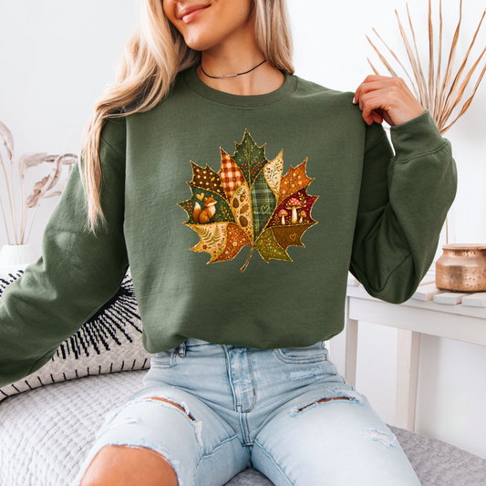 🍂🧵 Patchwork Autumn Leaf Soft Sweatshirt 🍁✨
