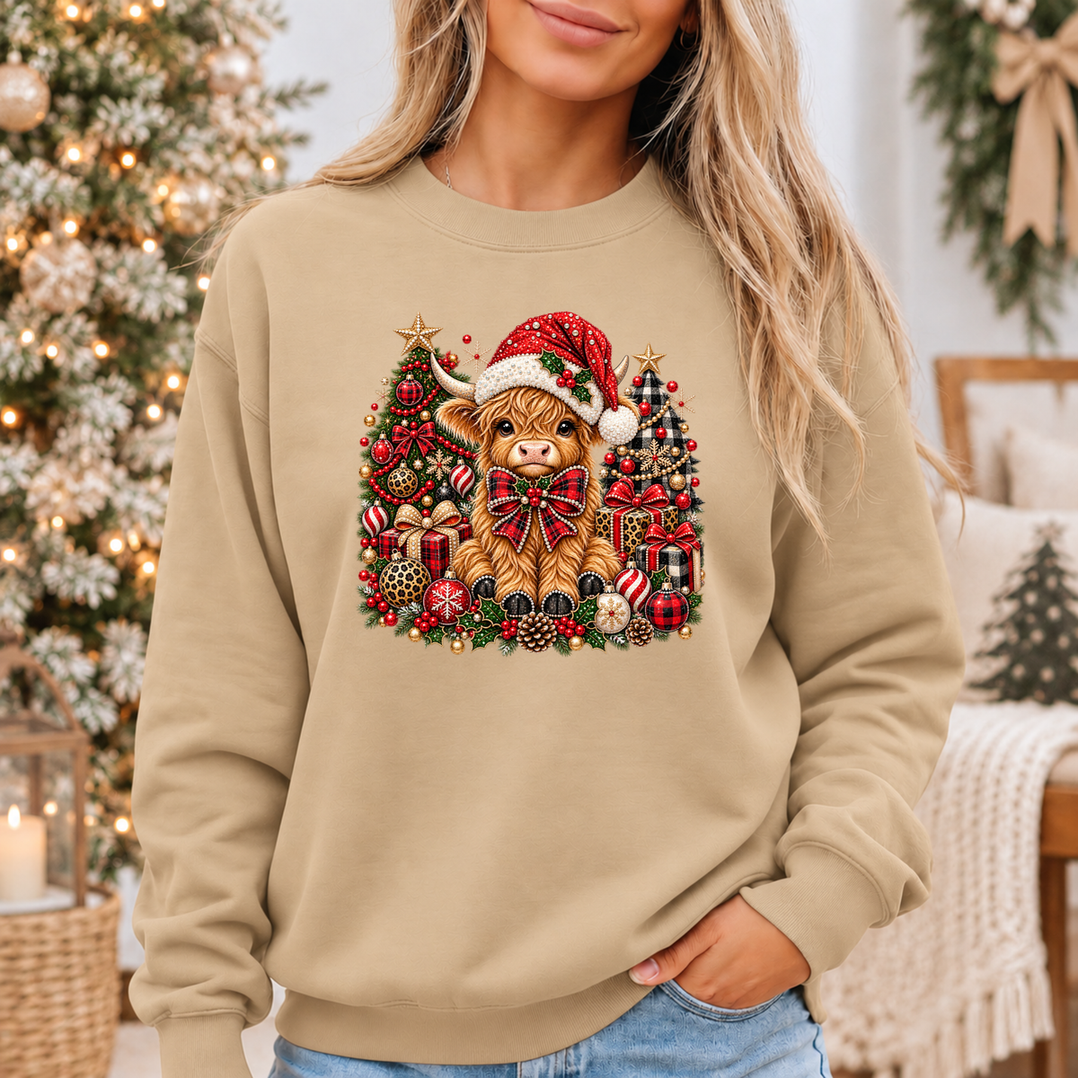 Moo-rry Christmas Highland Cow 🐮🎄🎀 Cosy Christmas Sweatshirt