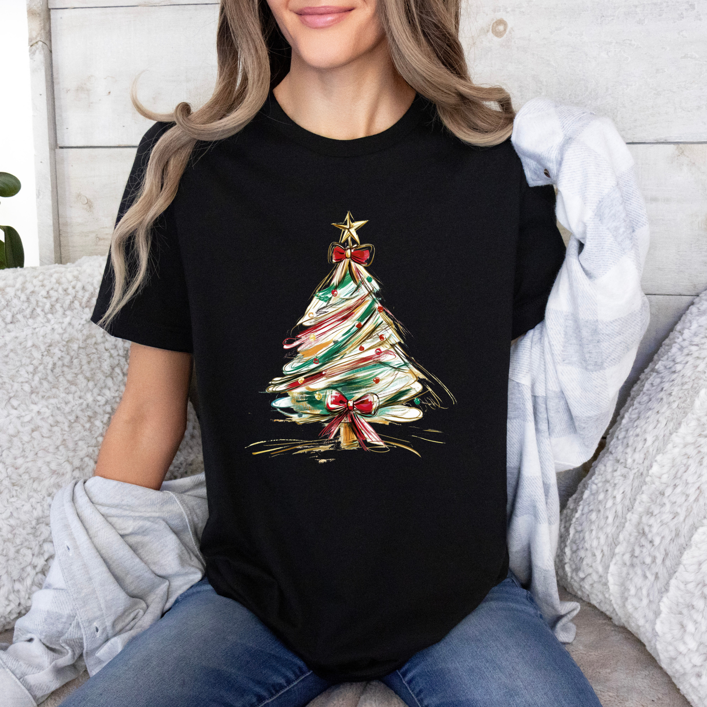 🌟🎄 Golden Brush Christmas Tree ✨ 100% Organic Cotton T-Shirt