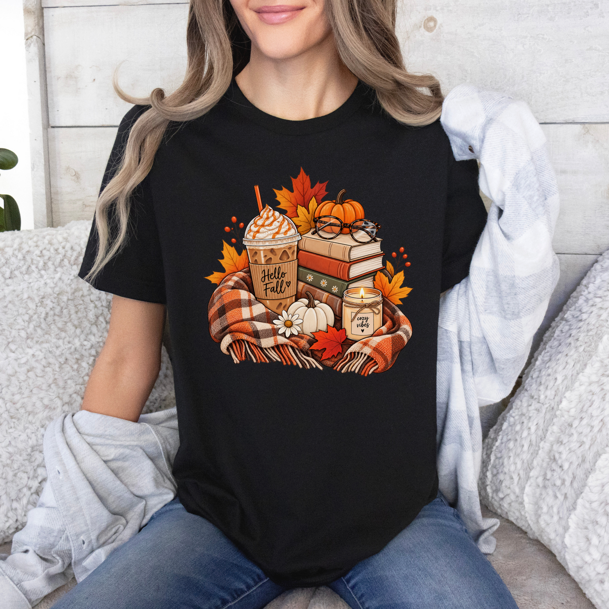 🍂📚 Hello Fall Bookish Cotton T-Shirt ☕✨