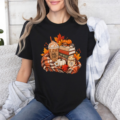 🍂📚 Hello Fall Bookish Cotton T-Shirt ☕✨