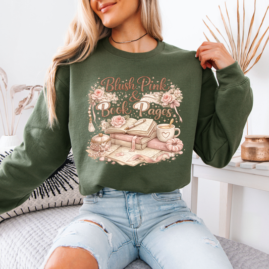 Blush Pink & Book Pages 📚🌸 Sweatshirt