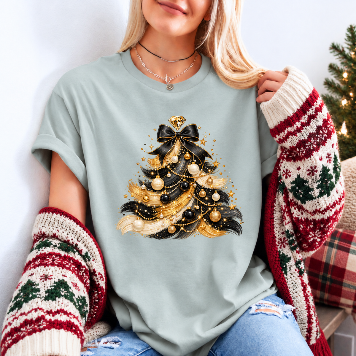 Midnight Glam Christmas Tree ✨🖤 Organic Cotton Christmas T-Shirt