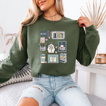 Cozy Book Lover Aesthetic Sweatshirt 📚☕🌿✨