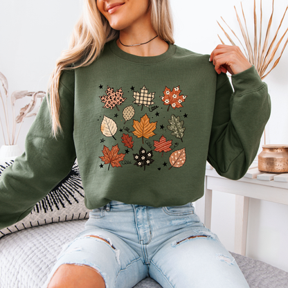 🍂✨ Whimsical Autumn Leaves Sweatshirt 🍁🤎🌿