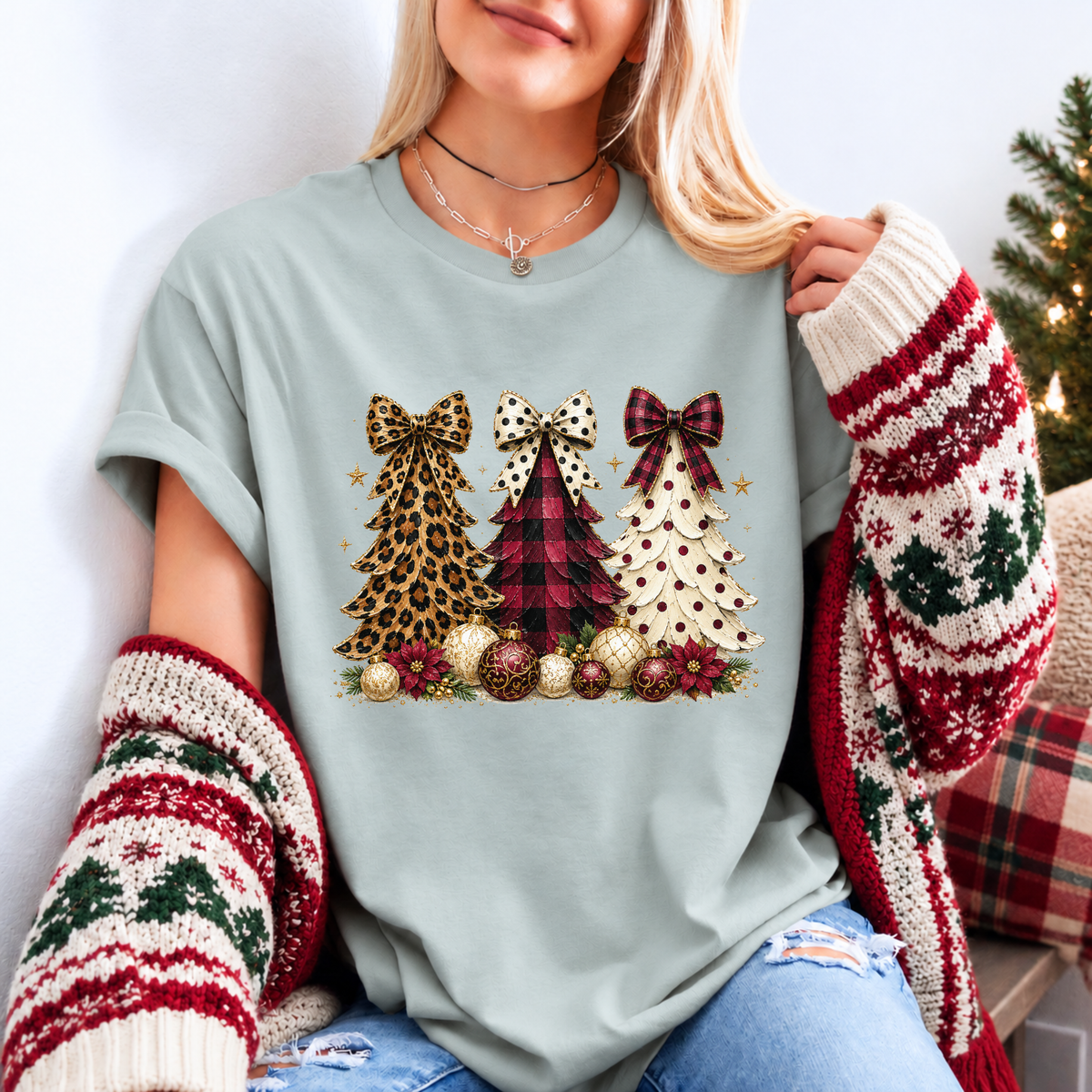Wild & Bow-tiful Christmas Trees 🎄🎀 Organic Cotton Christmas T-Shirt