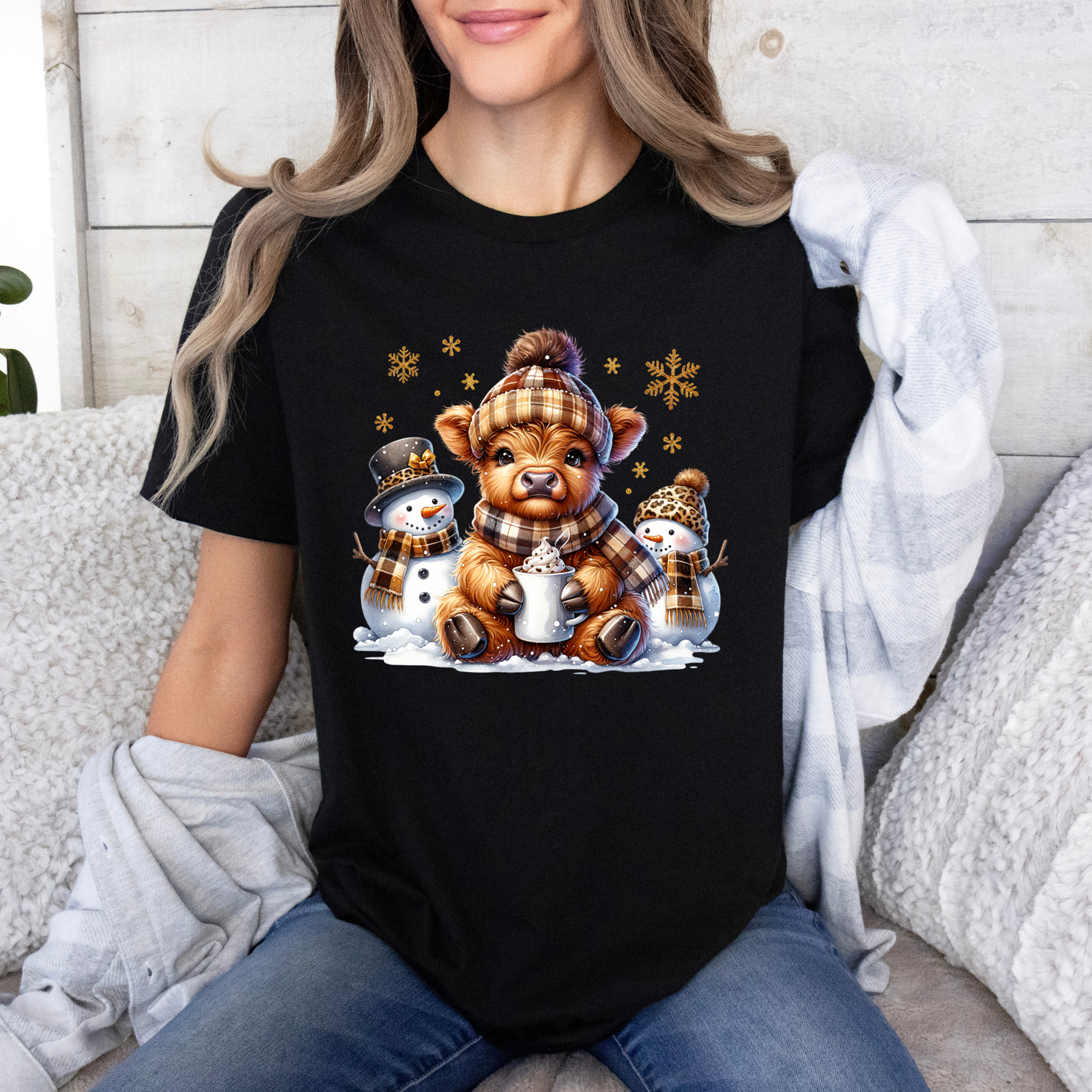 🐮🧣 Cozy Winter Cow 🎄 100% Organic Cotton T-Shirt