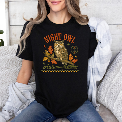 🦉 Night Owl Autumn Evenings T-Shirt 🍂✨