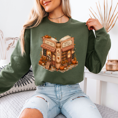 📚🍂 Cozy Café & Books Autumn Sweatshirt ☕🎃