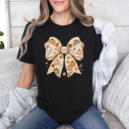 🎃🎀 Pumpkin Bow Fall Cotton T-Shirt 🍂✨