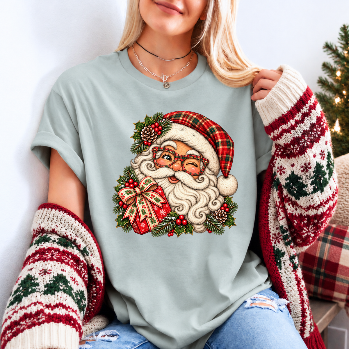Santa's Merry Little Wink 🎅🎄✨ Organic Cotton Christmas T-Shirt