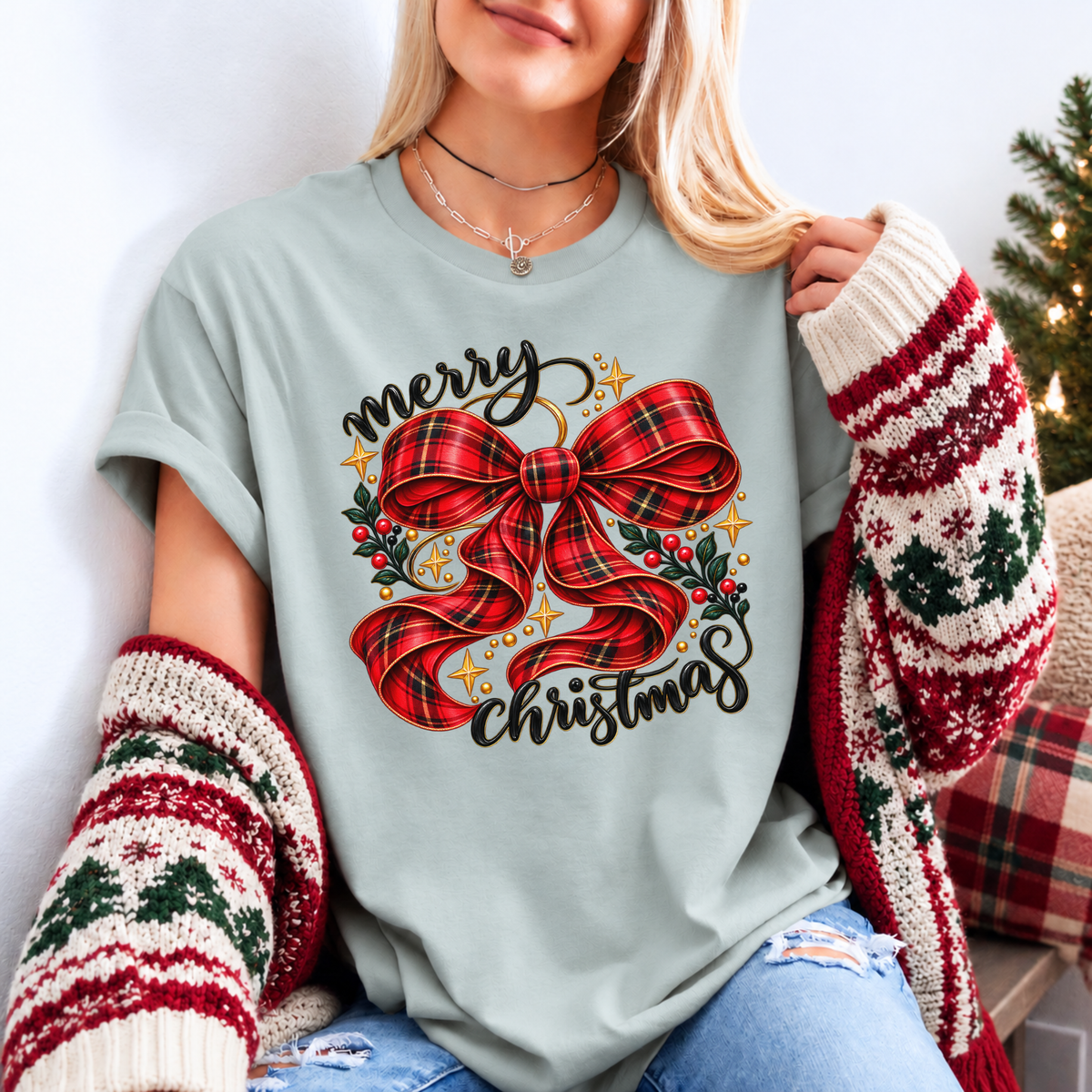 A Tartan Christmas Wish 🎀 | Organic Cotton Christmas T-Shirt