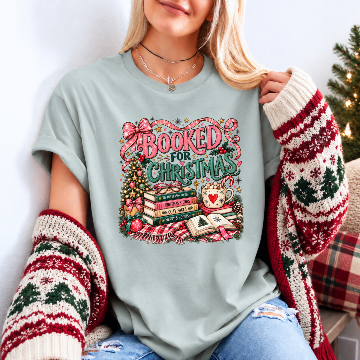 Booked for a Cosy Christmas 🎀📚🎄 Organic Cotton Christmas T-Shirt
