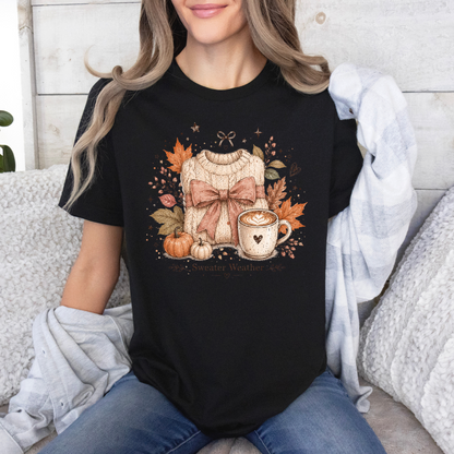 🍂🎀 Sweater Weather Bow Cotton T-Shirt 🧶✨