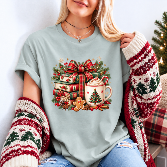 Festive Christmas Book Nook 🎄📚✨ Organic Cotton Christmas T-Shirt