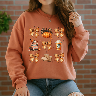 🎀🍂 Cozy Fall Bows Sweatshirt 🎃☕ Cotton Sweatshirt