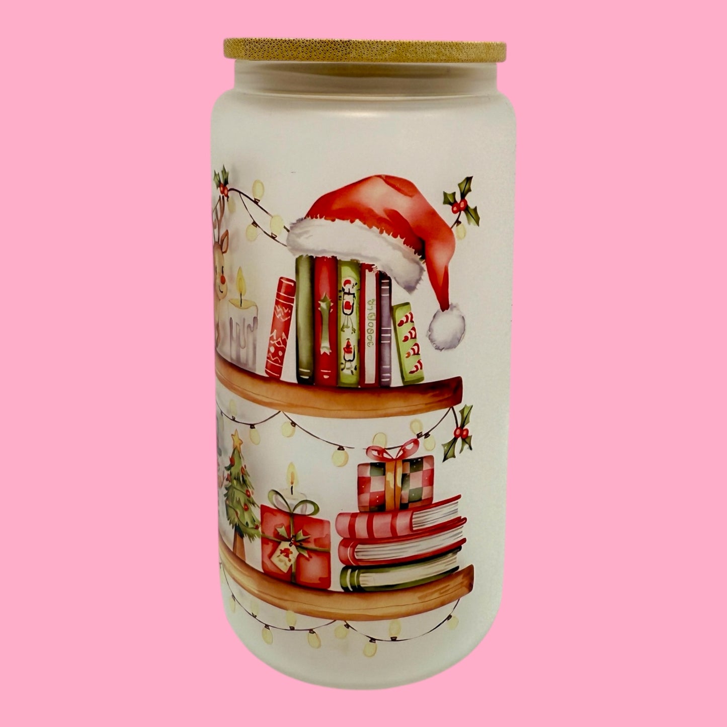 🎄📚 Bookish Christmas 16oz Frosted Glass